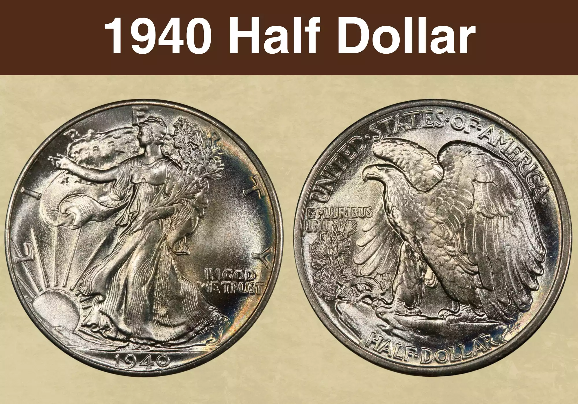 1940-S Walking Liberty half dollar obverse showing Liberty's full figure and hand area