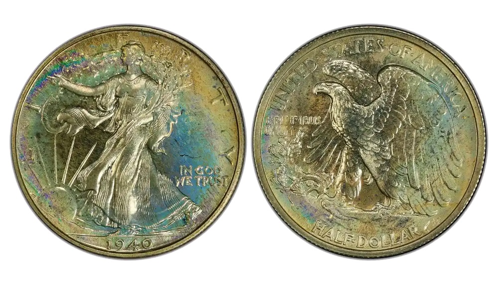 Side-by-side comparison of a typical weak-strike 1940-S half dollar versus a premium well-struck example showing Liberty's hand detail