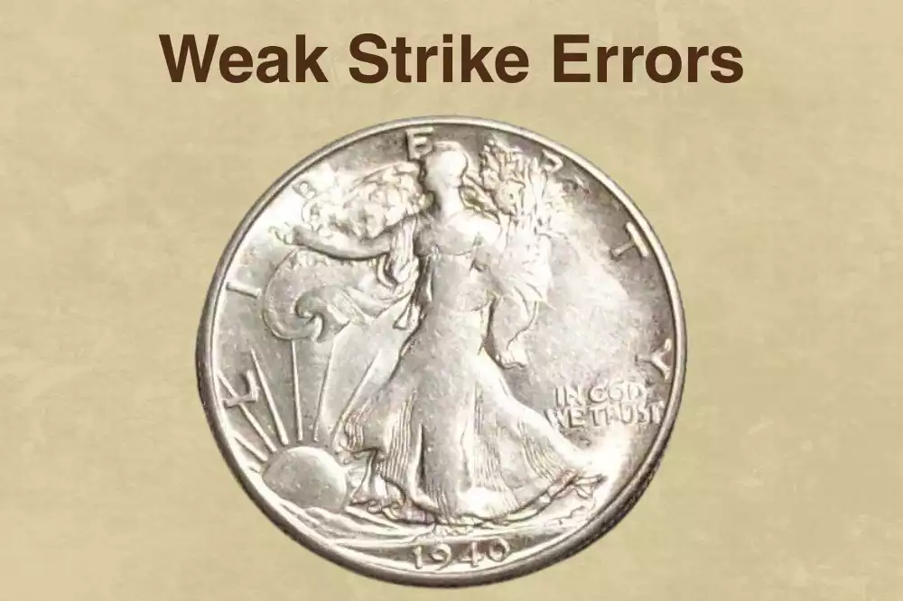 1940-S Walking Liberty half dollar showing weak strike with Liberty's left hand missing detail