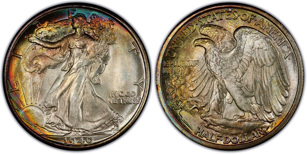 1940-S Walking Liberty half dollar reverse showing repunched S mint mark with overlapping impressions