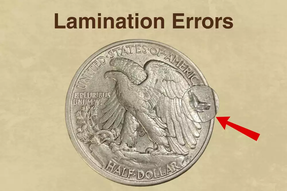 1940 Walking Liberty half dollar showing struck-through debris error on the obverse surface
